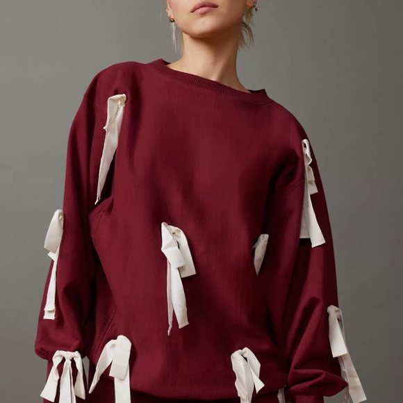 Urban Outfitters Kimchi Blue Maroon Red Jasmine Oversized Bow Sweatshirt S - Picture 1 of 3